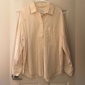 COS Unisex 100% Cotton 1/2 Button Down Long Sleeve in Pale Yellow, Size L